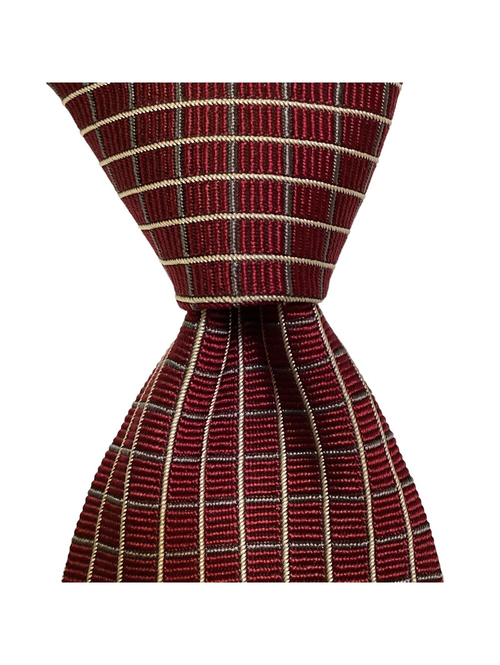 DUCHAMP Men's 100% Silk XL Necktie England Luxury Geometric Burgundy/Gray EUC